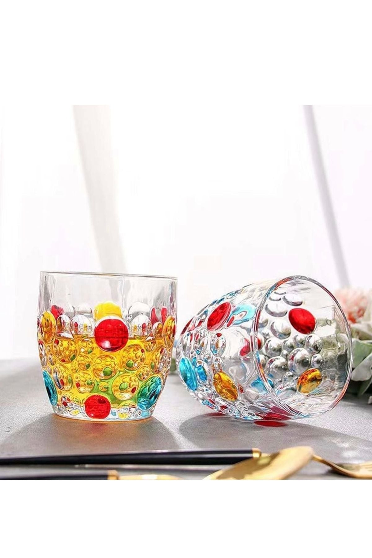 Yenigeldi 1 Adet (Y22)Renkli Vintage Premium Viski Bardağı , Burbon Kokteyl Bardak