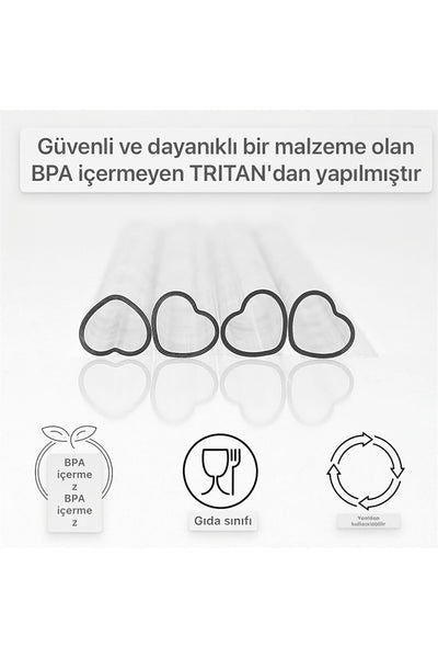Yenigeldi 30 cm Stanly Quencher Uyumlu Tritan Malzeme Kalp Pipet ( 4 pipet + 1 Fırça)
