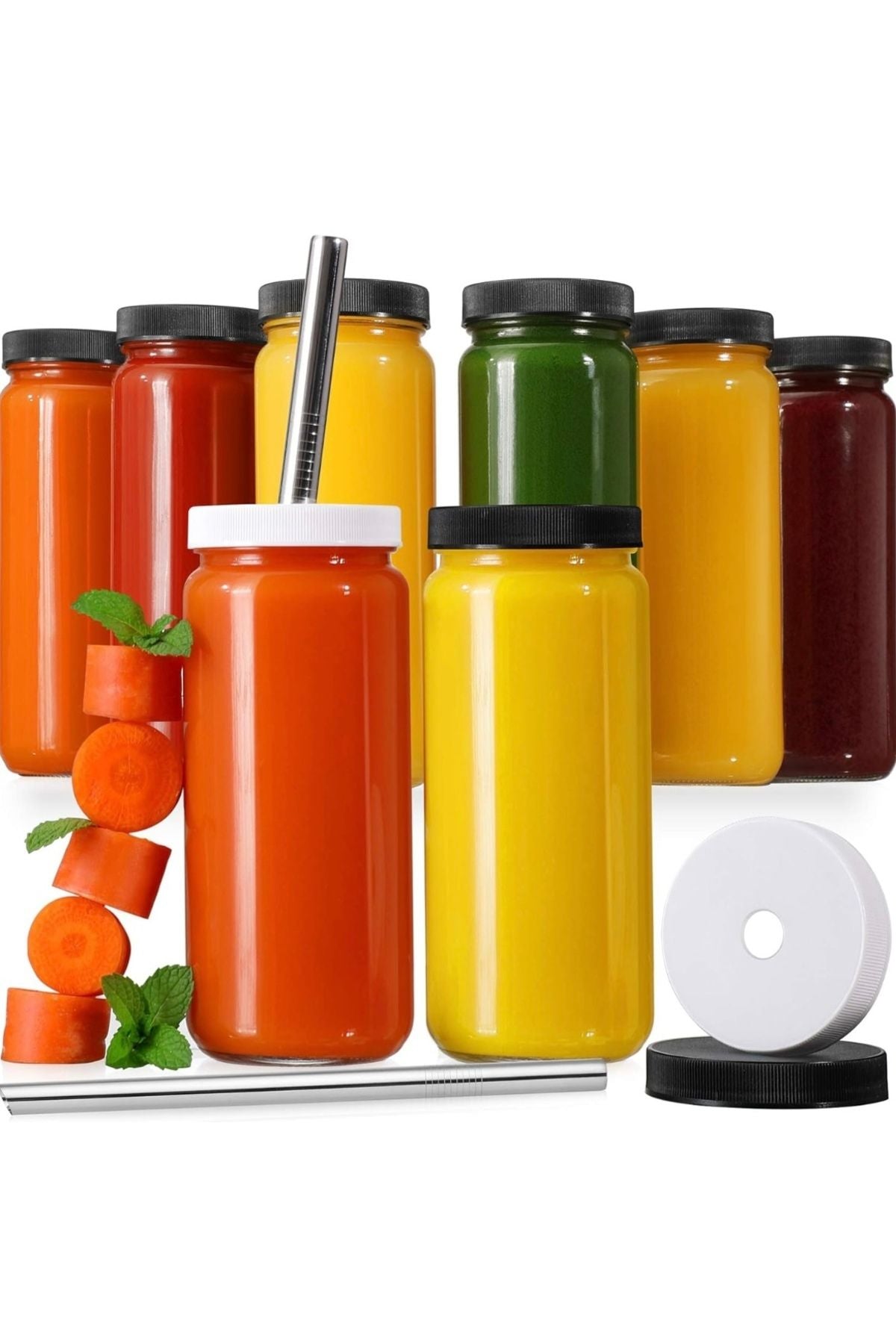 ABAZLAR 1 Adet (Pipet ve 2 Kapaklı) Cam Bardak , Hava Geçirmez Kapak, Meyve Suyu, Boba, Smoothie,
