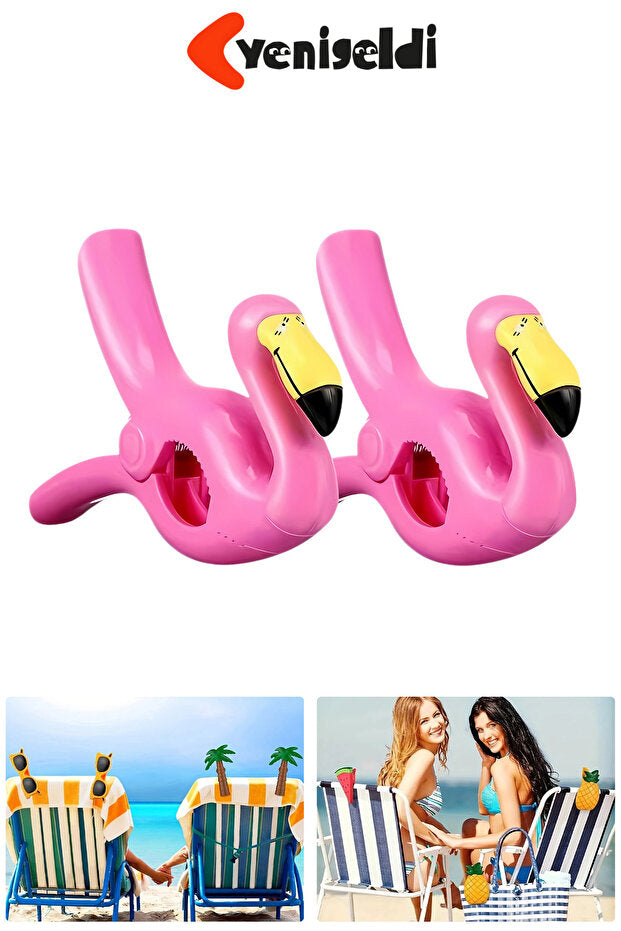 2 Adet Pembe Flamingo Plaj Havlu Mandal Klipsi – Güçlü Tutuş ve Taşınabilir