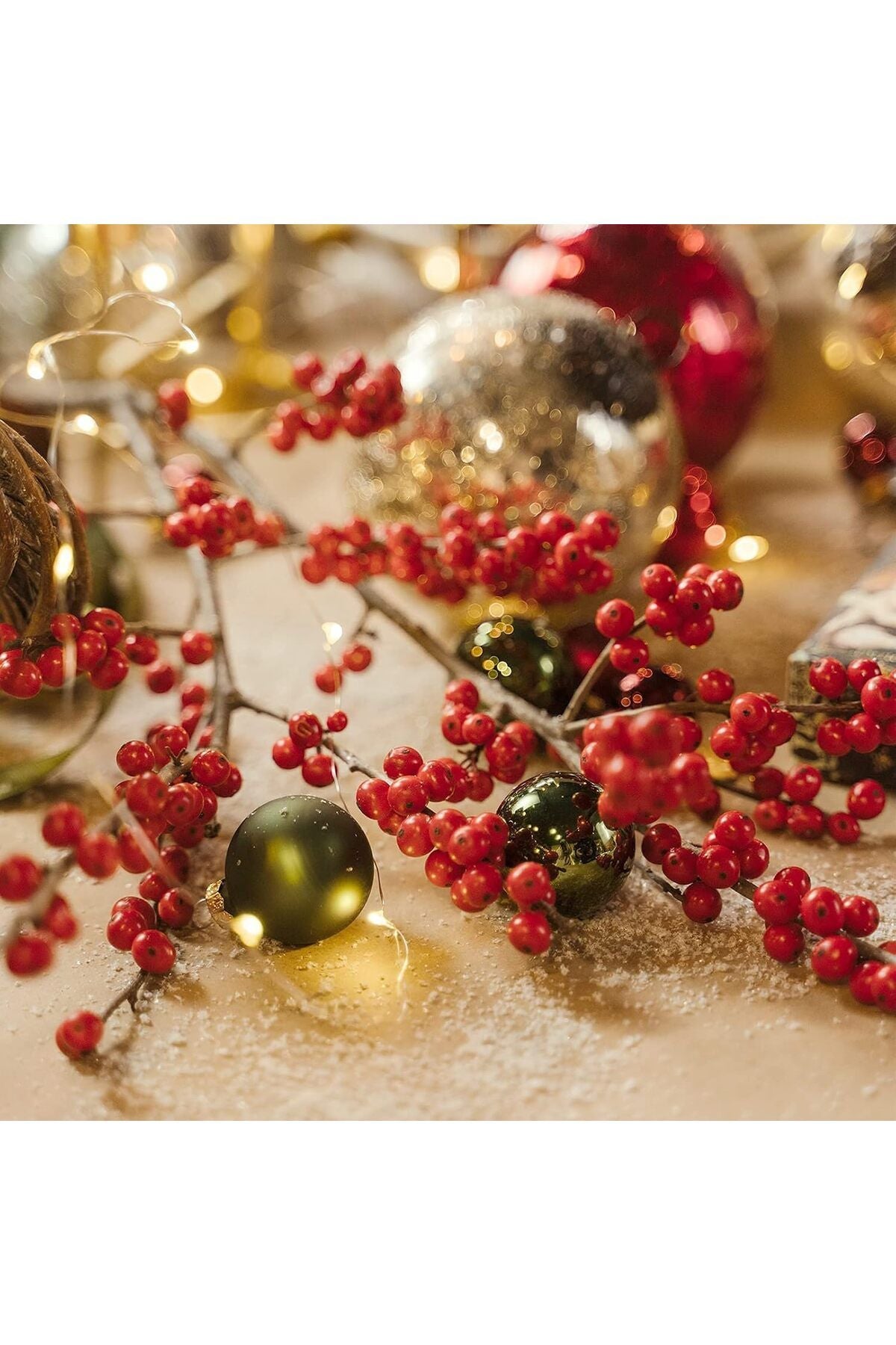 Yenigeldi 10 adet El Yapımı Kokina Red Berry Yılbaşı Süs , Ev Parti Kış Noel Yılbaşı Süsü