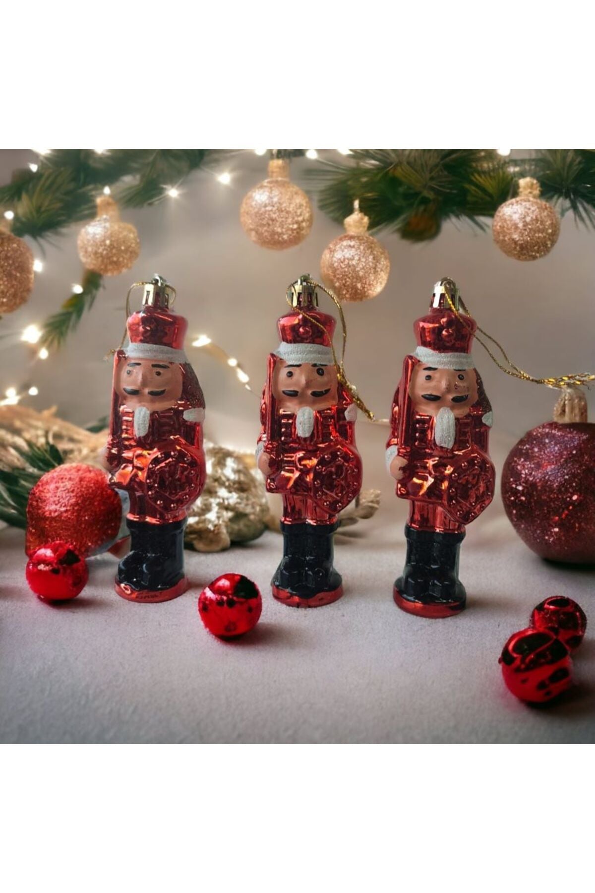 Yenigeldi 3 Adet Fındıkkıran Asker (7 CM) Nutcracker Çam Ağacı Süsü Yılbaşı Doğum Günü Parti Süslemeleri