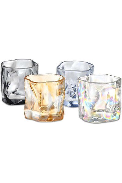 Yenigeldi 2 Pcs Irregular Rainbow Scandinavian Style Twisted Glass Whiskey, Cocktail, Bourbon Serving 236ml