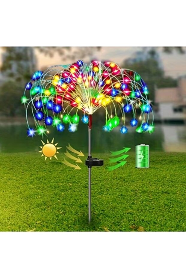 Yenigeldi 1Adet 480 LED Güneş Enerjili Kozmik Işık Fıskiyesi Bahçe ve Çim Aydınlatma Lambası Yıldız Yağmuru Çok Renkli