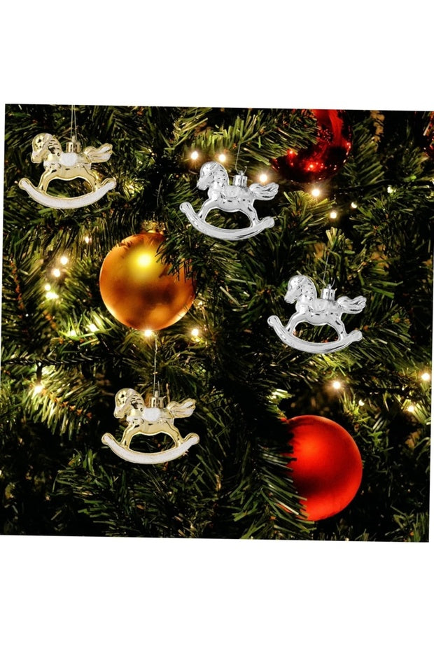 6 adet(4 altın 2 gümüş renk) At Yılbaşı Süsü Ağaç Süs Parti Noel Dekorasyon T228