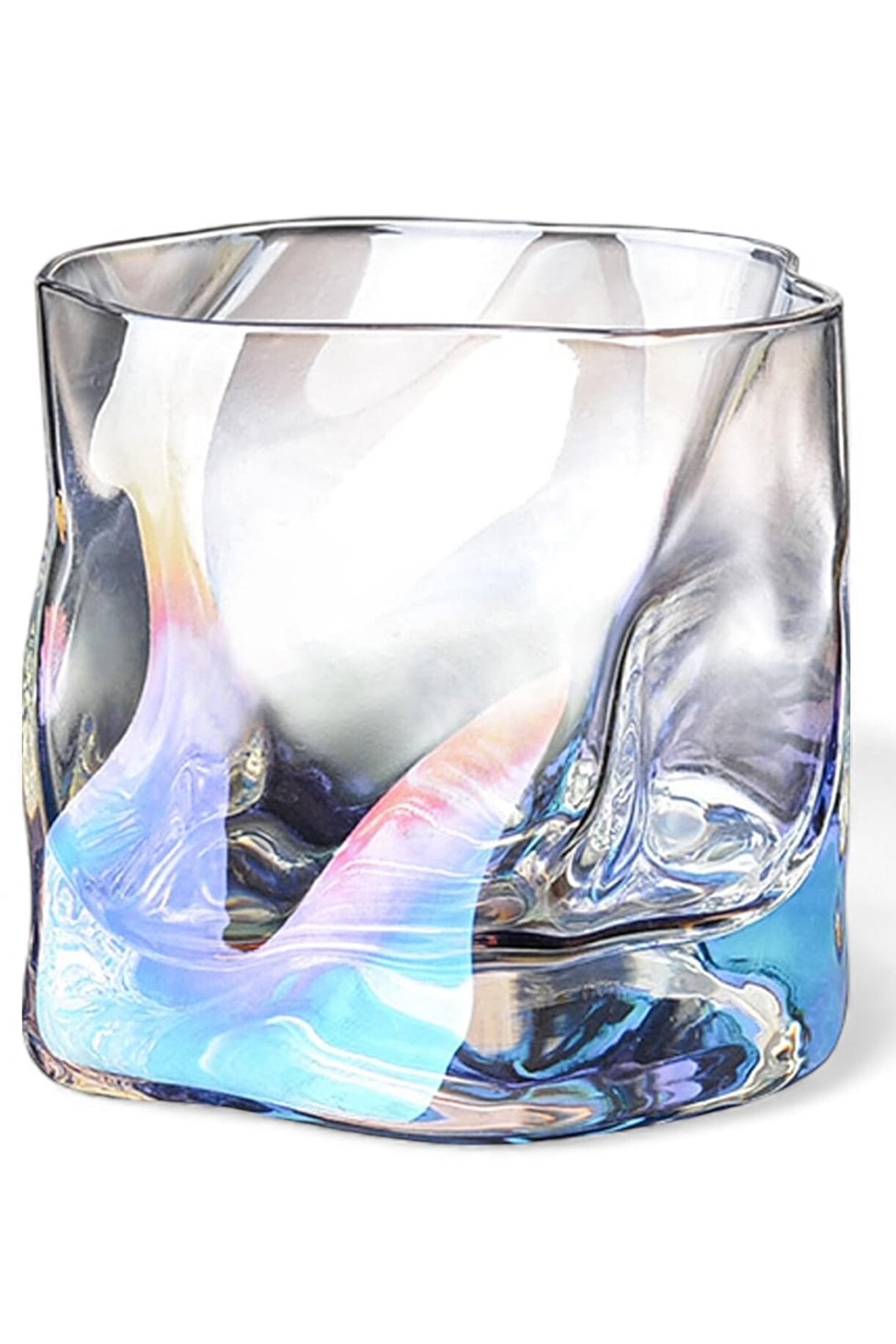 Yenigeldi 2 Pcs Irregular Rainbow Scandinavian Style Twisted Glass Whiskey, Cocktail, Bourbon Serving 236ml