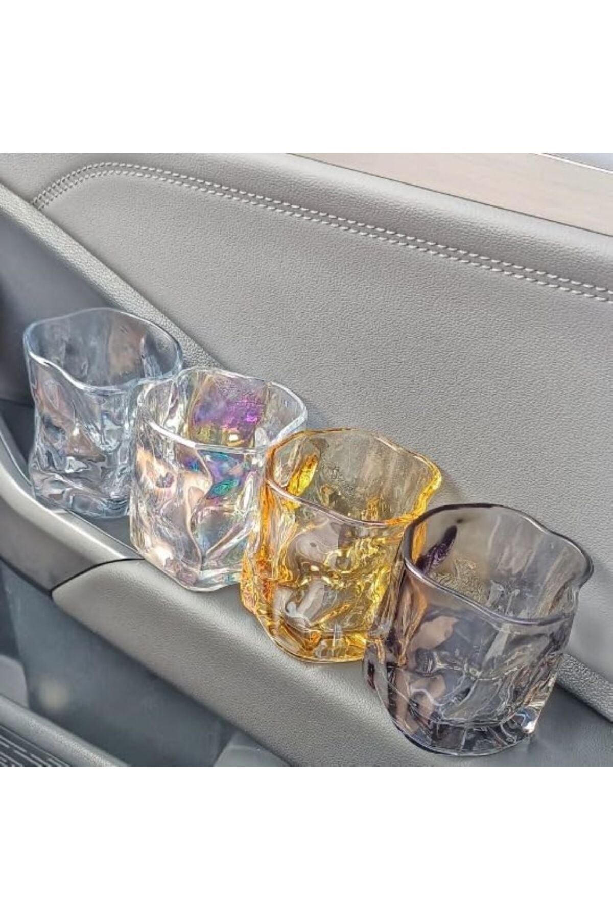 Yenigeldi 2 Pcs Irregular Rainbow Scandinavian Style Twisted Glass Whiskey, Cocktail, Bourbon Serving 236ml