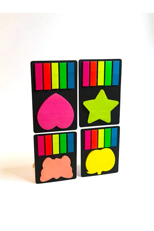Yenigeldi Renkli Şekilli Yapışkan Not Kağıdı 4'lü Post-it + Sayfa Ayraçları Post it