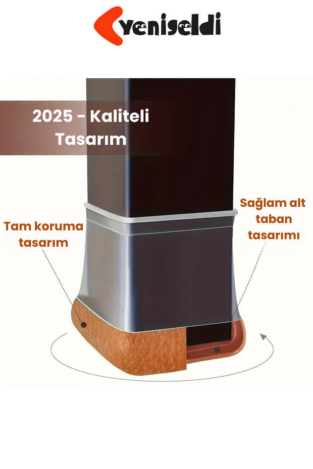 8 Adet Kare Sandalye Papucu (2.3–2.7cm) Şeffaf Silikon Kalın Keçeli Zemin Koruyucu Mobilya Ayağı