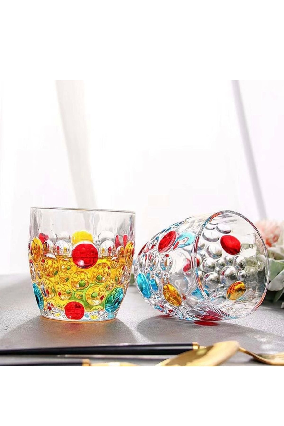 Yenigeldi 2 Adet (Y22)Renkli Vintage Premium Viski Bardağı , Burbon Kokteyl Bardak
