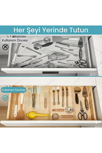 Yenigeldi 4 Adet Ayarlanabilir Kilitli Çekmece Bölme Organizer - Sürdürülebilir ve Çevreci Malzeme, Uzayan Kısalan Çekmece İçi Düzenleyici Aparat (Bebek Odası, Mutfak, Gardırop İçin)