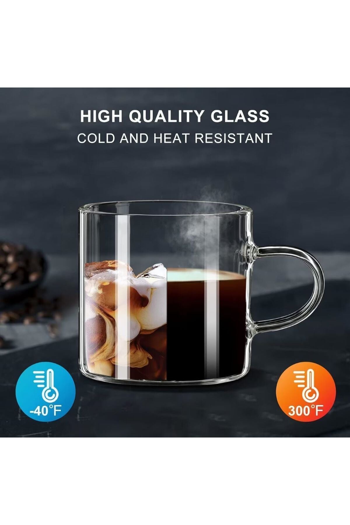 6 Adet Renkli Saplı Espresso Fincan Isıya Dayanıklı Borosilikat Bardak Kulplu Kahve Çay (130ml)