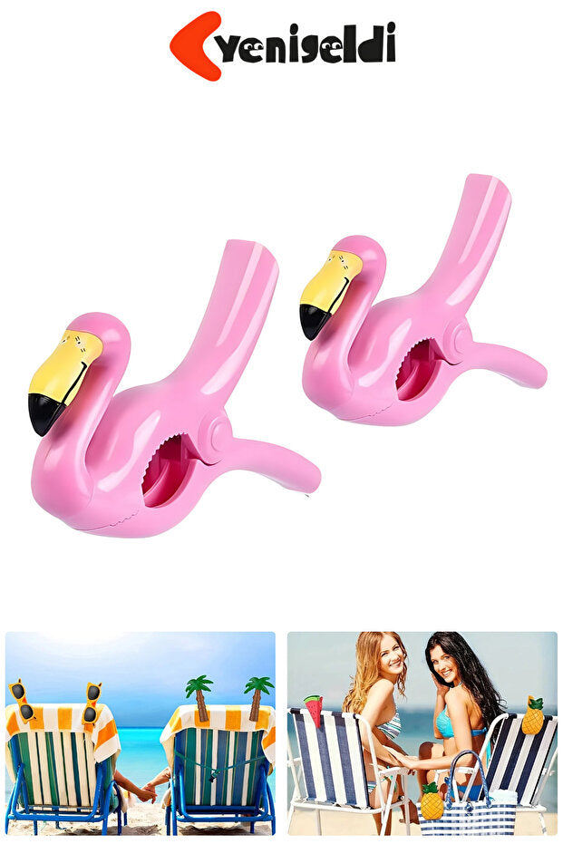 2 Adet Açık Pembe Flamingo Plaj Havlu Mandal Klipsi – Güçlü Tutuş ve Taşınabilir