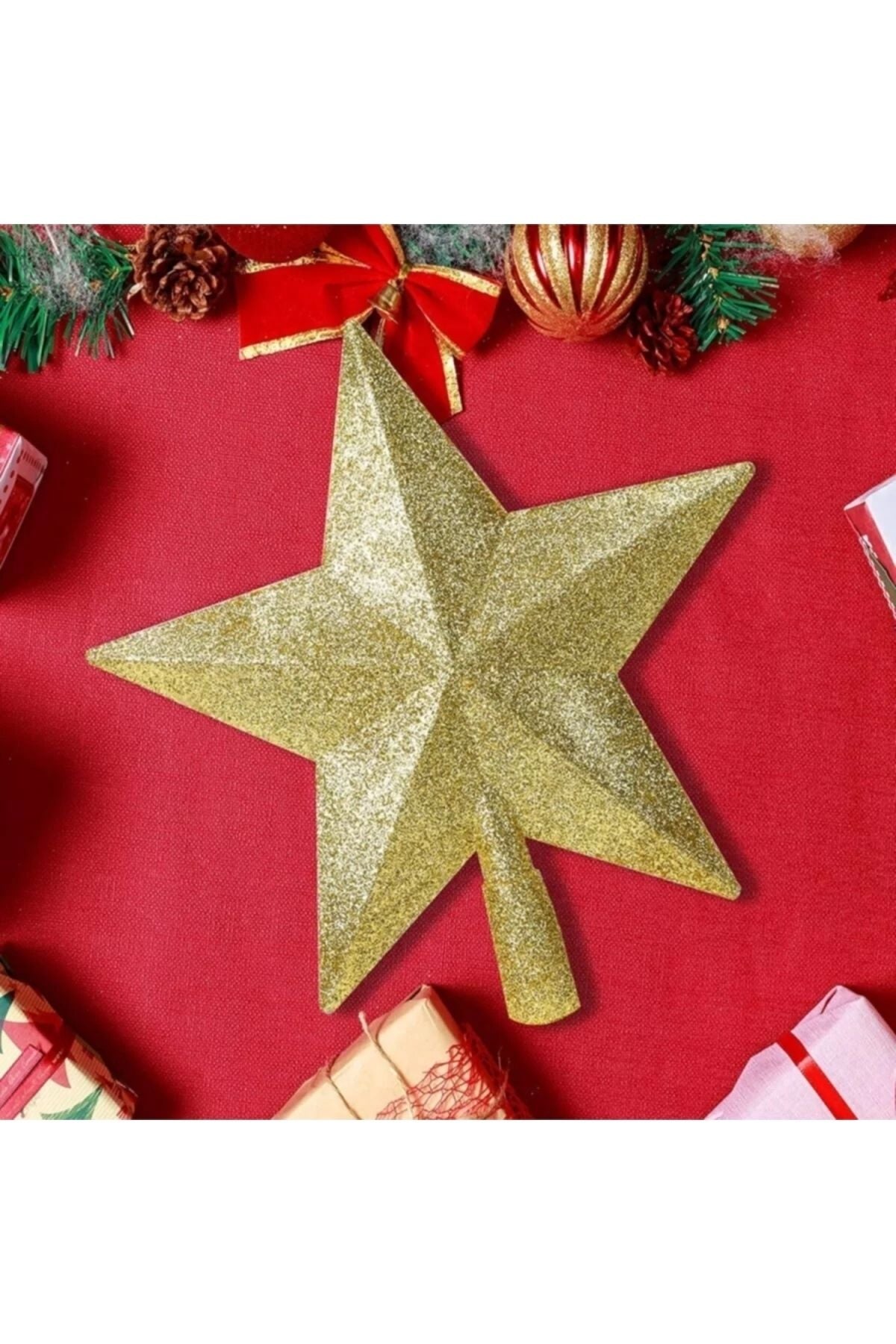Yılbaşı Ağaç Yıldızı, 20 Cm Tepe Yıldızı, Çam Ağacı Süsü, Yıldız Süs Gold