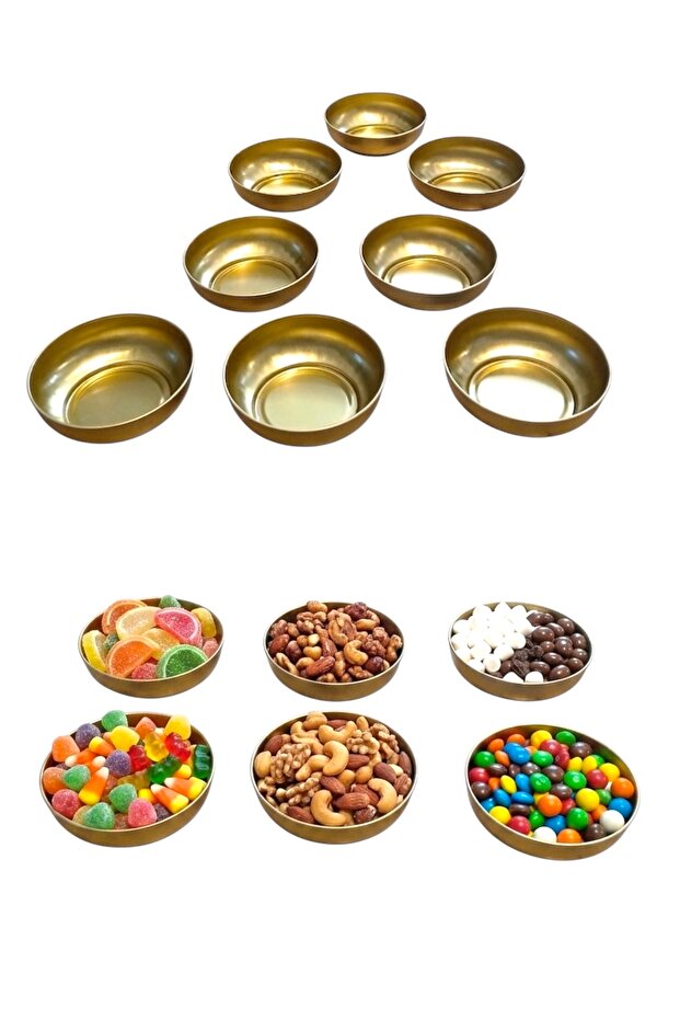 Yenigeldi 12 Adet Lüks Gold Metal Çerezlik Seti - 10 cm Dekoratif Sosluk ve Sunum Kasesi