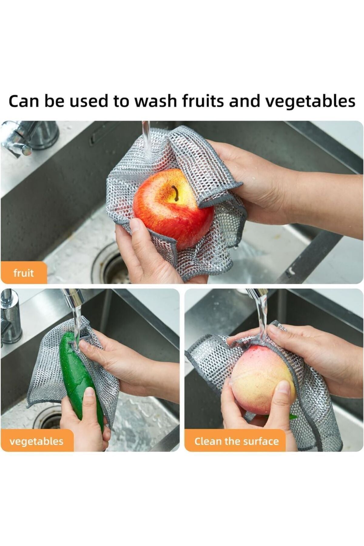 3 Adet Çift Katlı Çok Amaçlı Mucize Mikrofiber Inox Bez Telli Bulaşık Bezi , Mutfak Banyo Bezi