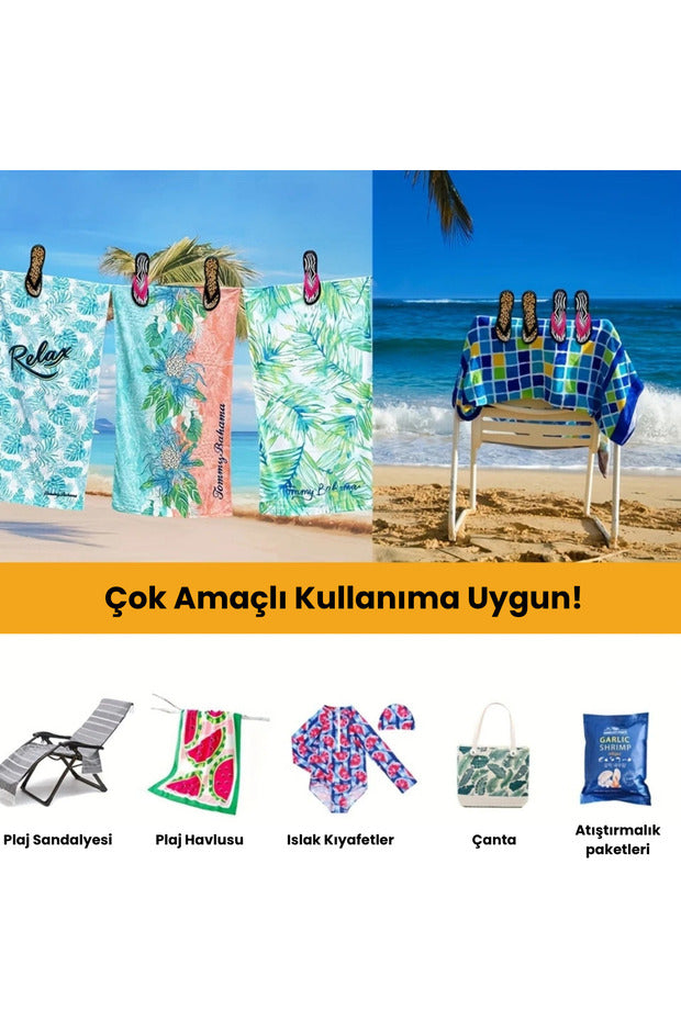 2 Adet Terlik Plaj Havlu Klipsi – Rüzgara Dayanıklı, Güçlü Tutuş, Eğlenceli ve Taşınabilir