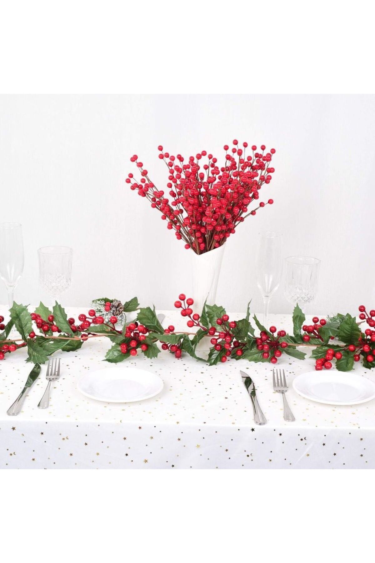 Yenigeldi 2 Adet Kokina Red Berry Yılbaşı Çelenk, Ev Şömine Parti Kış Noel Yılbaşı Süsü