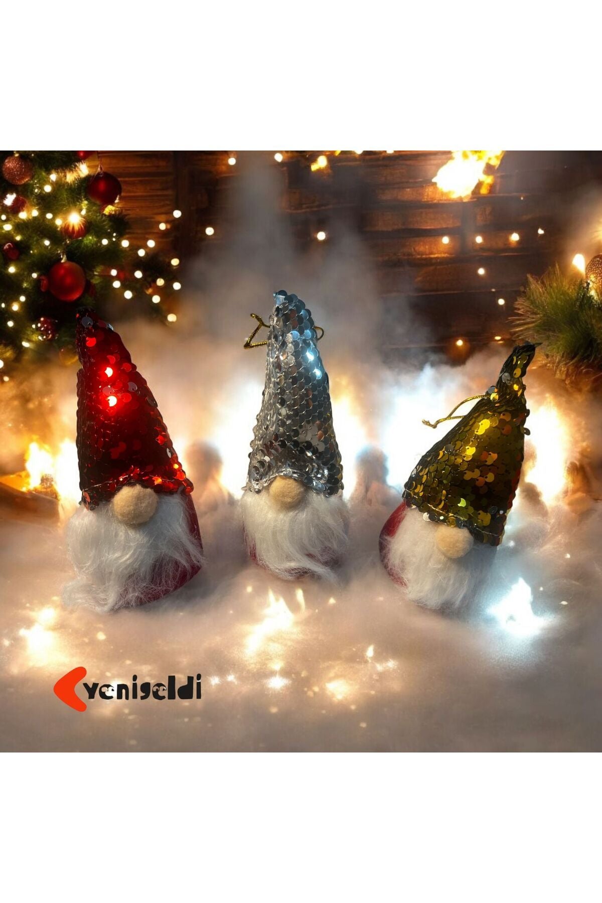 2 Adet Payetli Gnome Beyaz Sakallı Yılbaşı Şans Cücesi Yılbaşı Süsü Ağaç Araba Süsü T81
