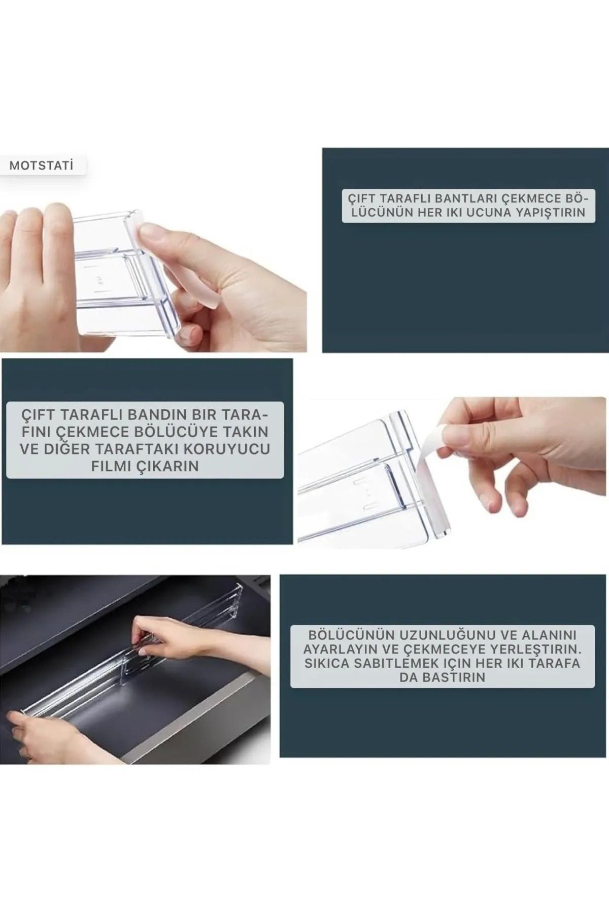 12 Adet Akrilik Şeffaf Teleskopik Ayarlanabilir Çekmece Bölücü Düzenleyici Organizer Y33312