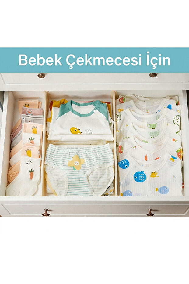 Yenigeldi 4 Adet Ayarlanabilir Kilitli Çekmece Bölme Organizer - Sürdürülebilir ve Çevreci Malzeme, Uzayan Kısalan Çekmece İçi Düzenleyici Aparat (Bebek Odası, Mutfak, Gardırop İçin)