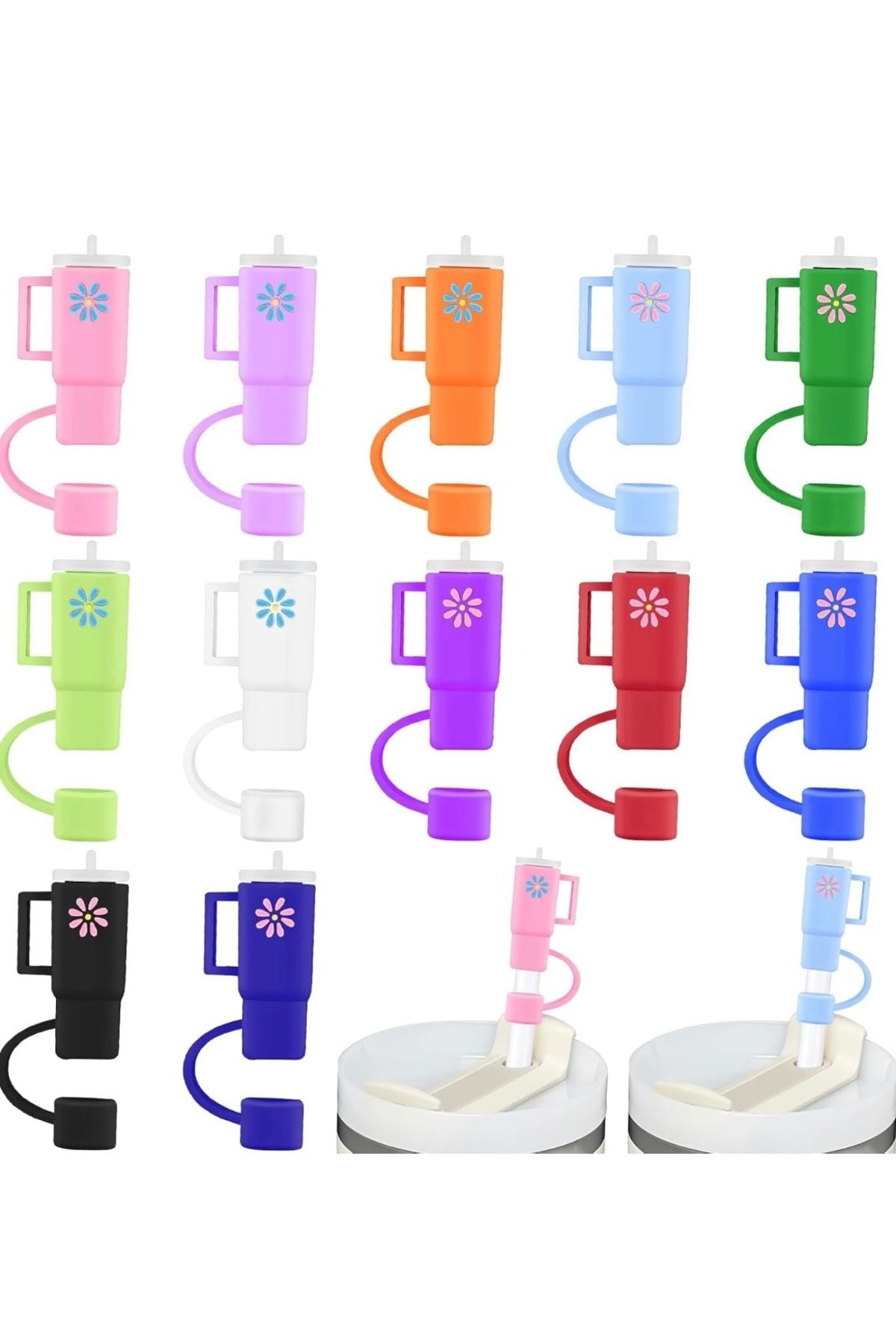 2 Adet 10 Mm Stanley İçin Pipet Kapağı ( Beyaz Pembe Ve Kırmızı Renklerde ) Pipet Tıpası