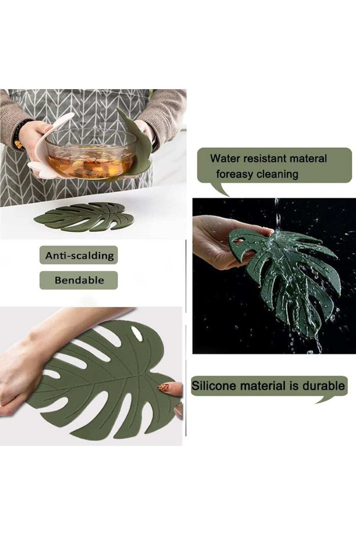Yenigeldi 1 Adet Yaprak Silikon Çok Amaçlı Nihale Servis Isıya Dayanıklı Kaymaz Tencere Matı Trivet