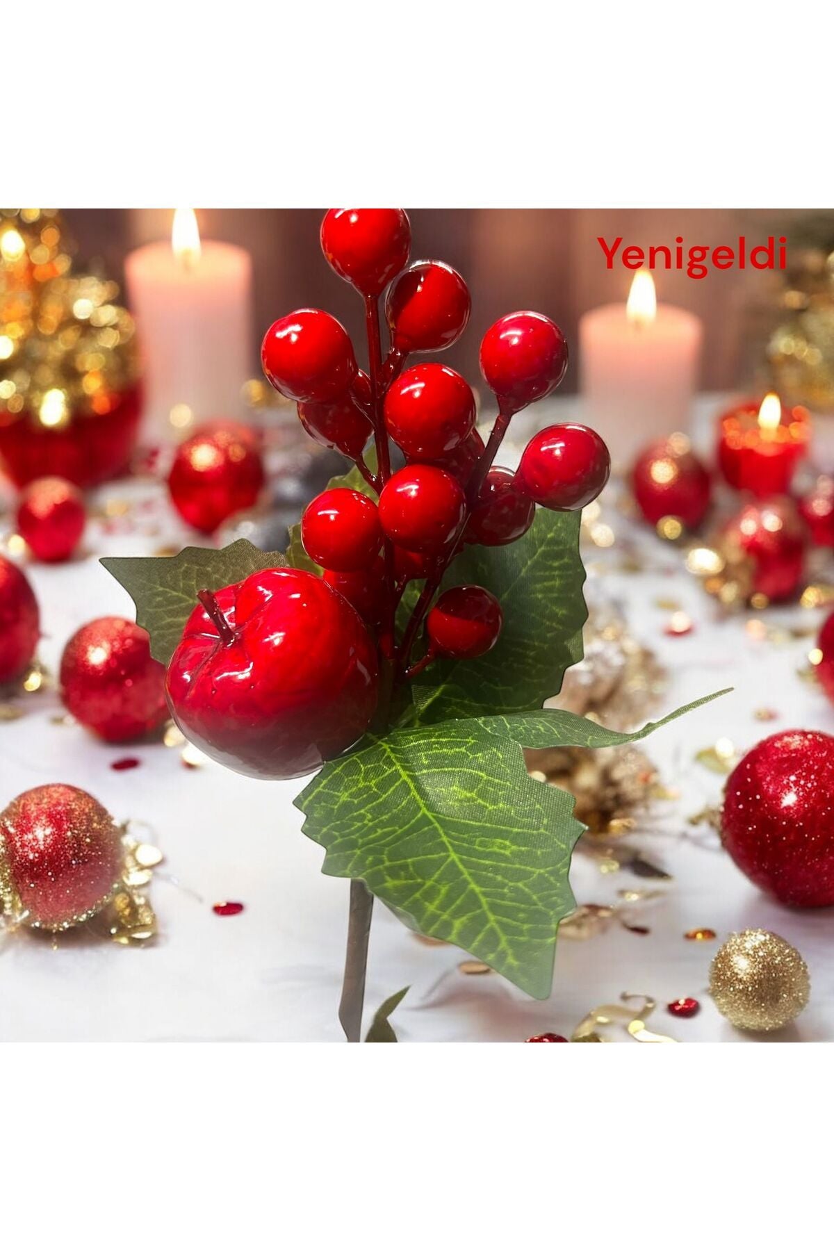 2 Adet 20 Cm ,büyük Meyveli Mini Kokina Ve Yapraklı Yılbaşı Süsü Süs Dekorasyon T1112