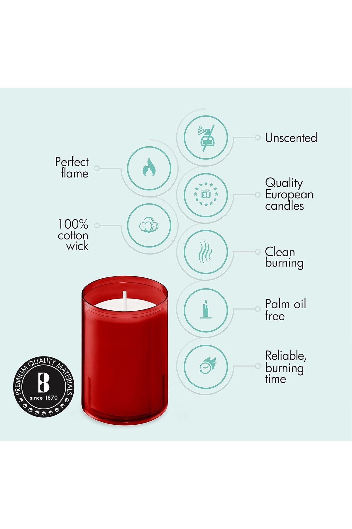 Yenigeldi 1 Adet (5cm*4cm) BOLSIUS 20 Saat Kırmızı Akrilik Avrupa Kalitesi Kokusuz Dumansız