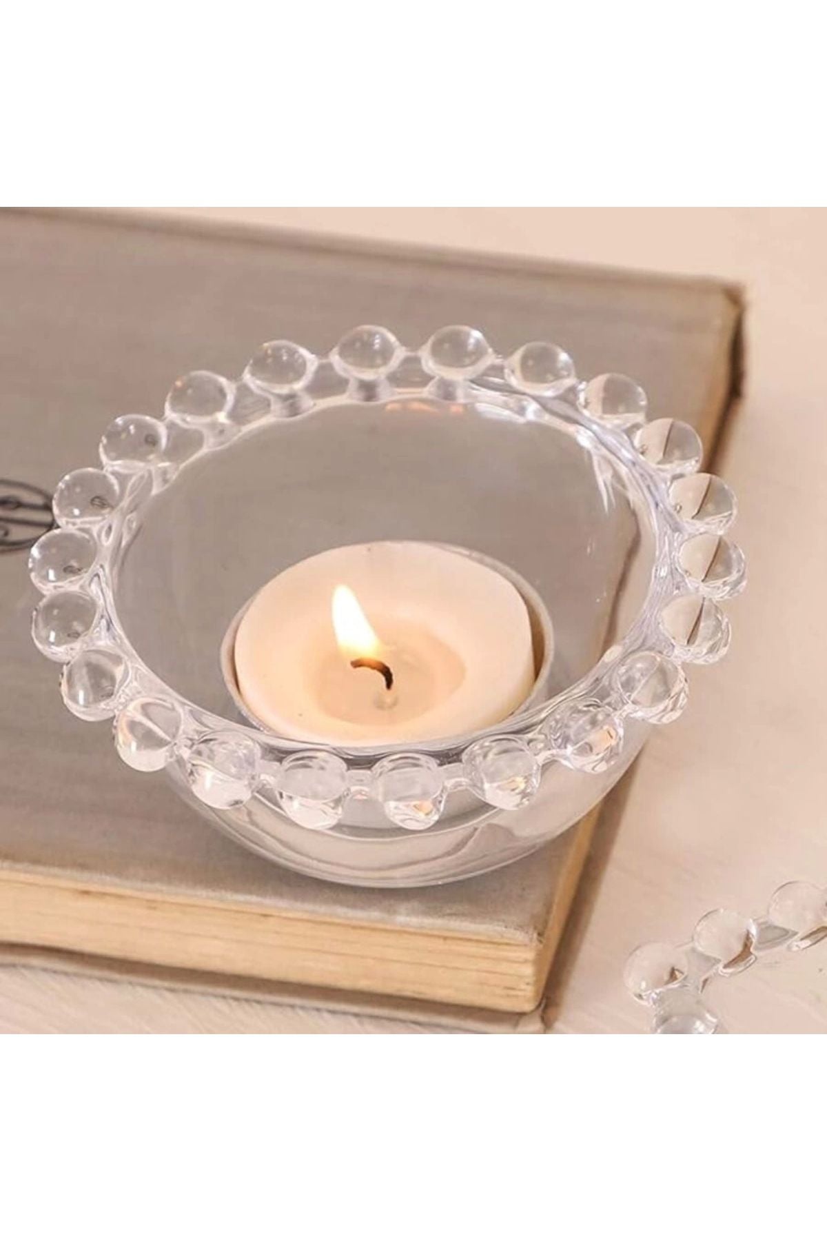 Yenigeldi 1 Adet Yuvarlak Boncuk Kenarlı Çerez Draje Lokum Reçel Sunum Kasesi Tealight Mumluk