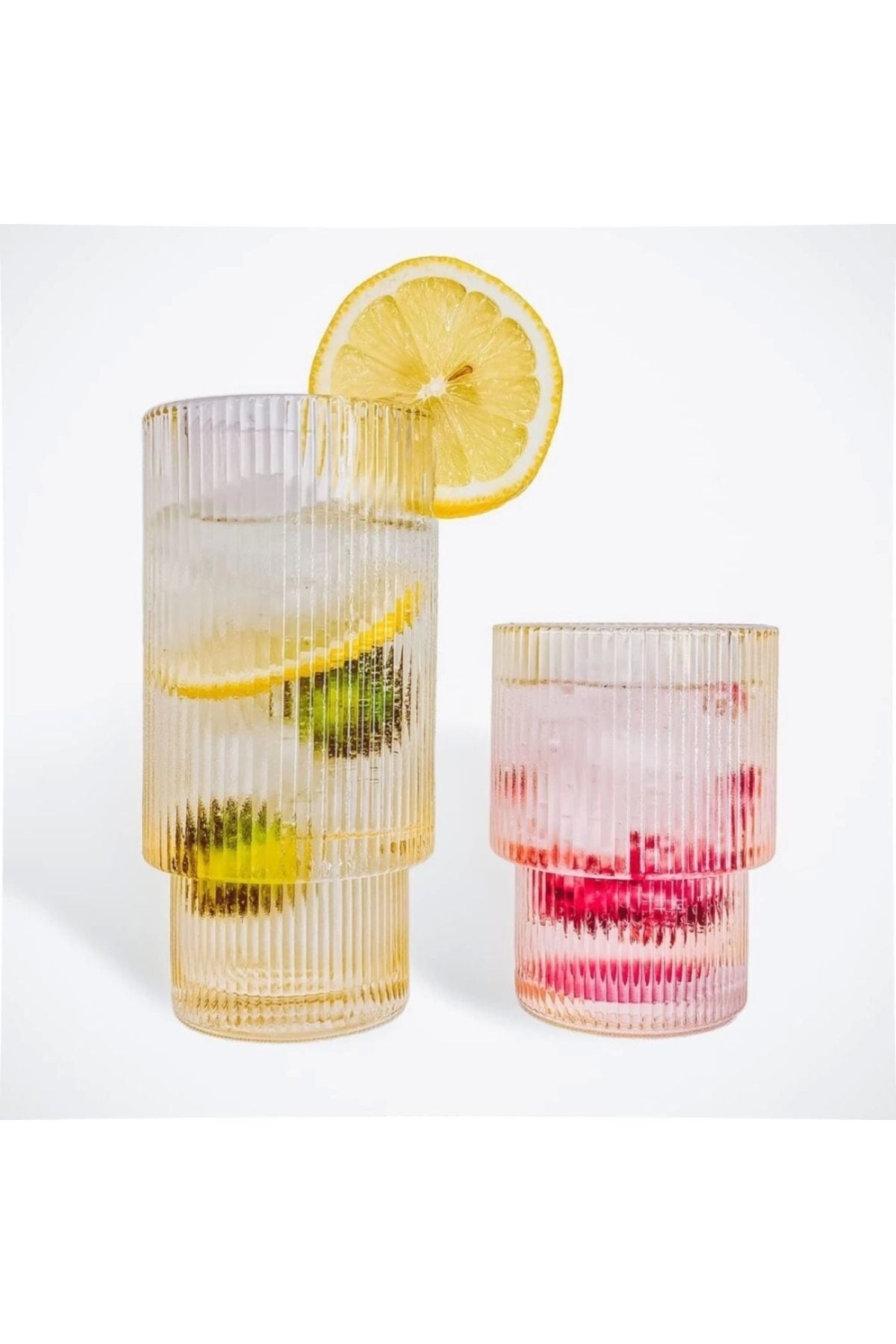 2 Adet Origami Şekilli Şeffaf Cam Bardak (1 B +1 K +2 Cam Pipet +1 Fırça) Buzlu Kahve, Kokteyl Barda