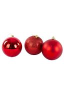 Yenigeldi 12'li Kırmızı Noel Topu, 3 Cm Çam Ağacı Süsü