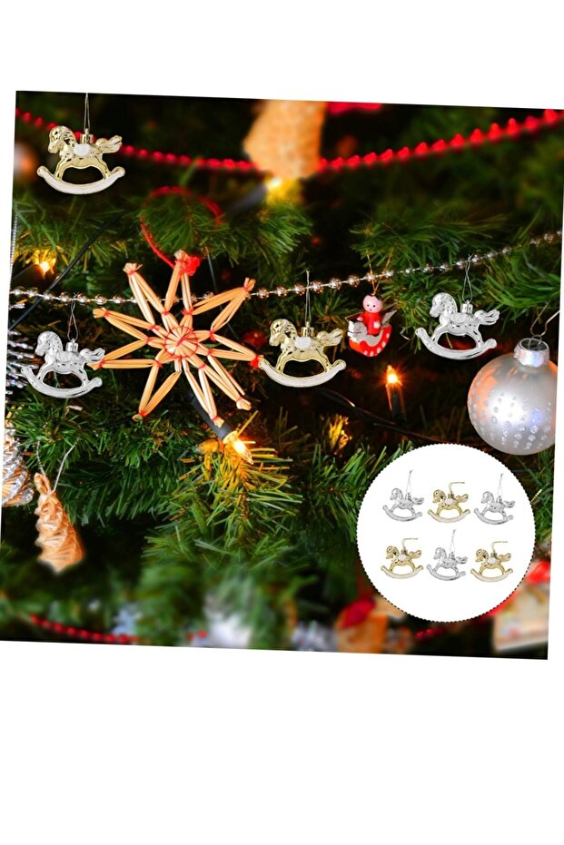 6 adet(4 altın 2 gümüş renk) At Yılbaşı Süsü Ağaç Süs Parti Noel Dekorasyon T228