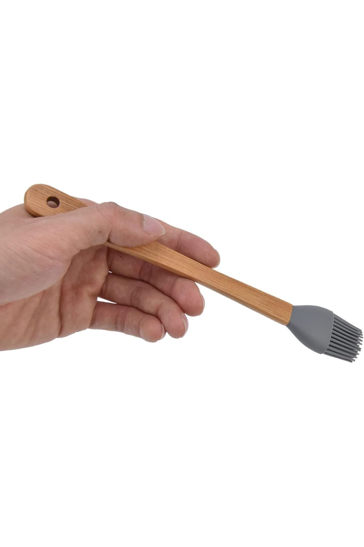 Yenigeldi 3 Adet 21 cm Pastel Renk Bambu Saplı Mini Silikon Pişirme Seti, ( Kaşık,Fırça,Spatula)