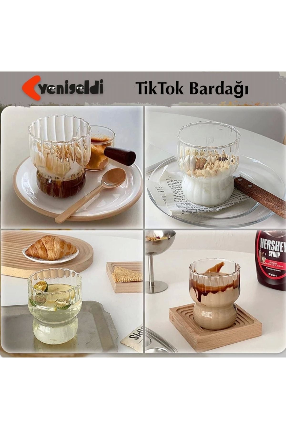 Yenigeldi Tiktok Bardağı Isıya Dayanıklı Borosilikat Katlı Burgulu Dalgalı Bardak Kahve Ve Sunum 1 Adet