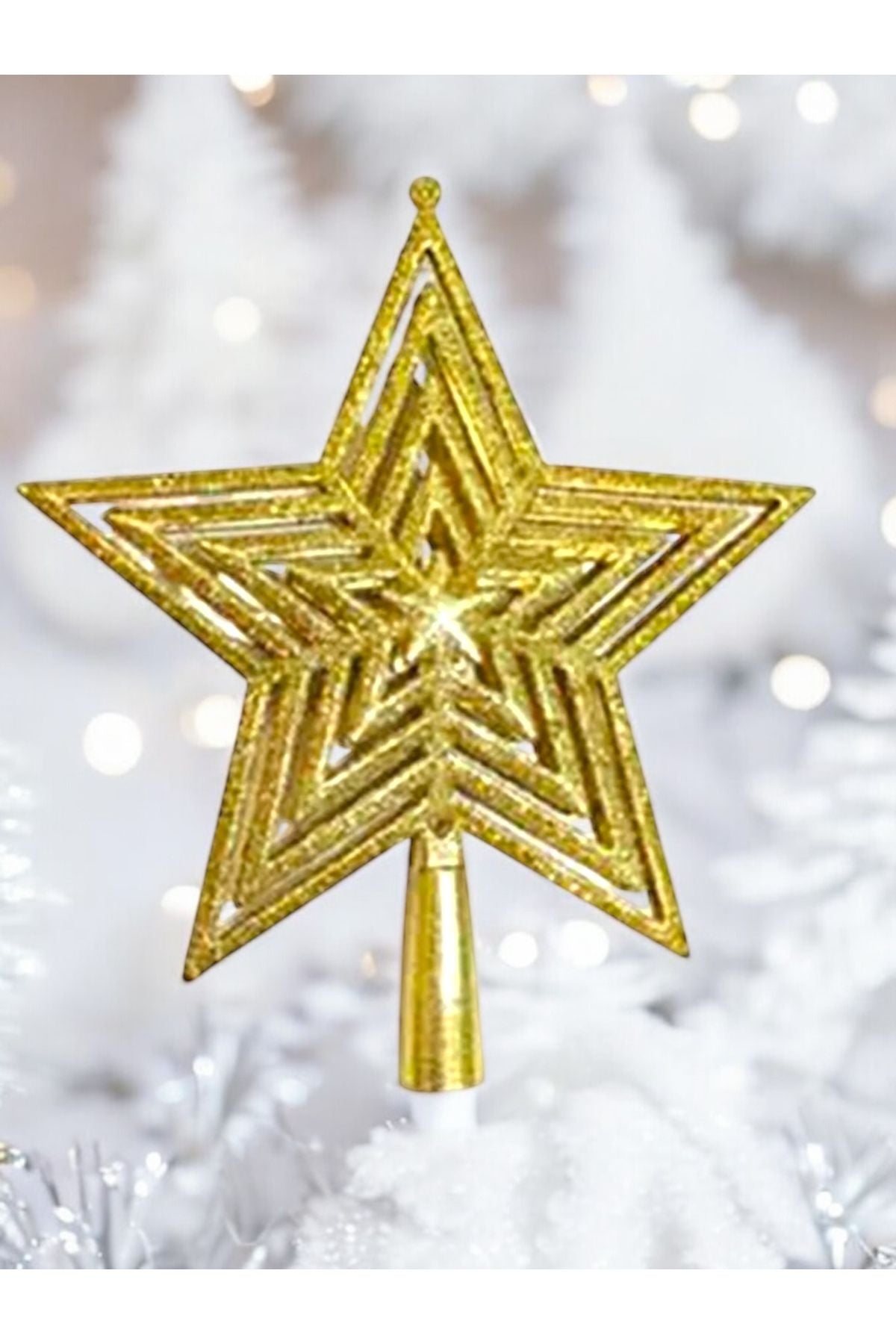 Yılbaşı Ağaç Yıldızı, 20 Cm Tepe Yıldızı, Çam Ağacı Süsü, Yıldız Süs Gold