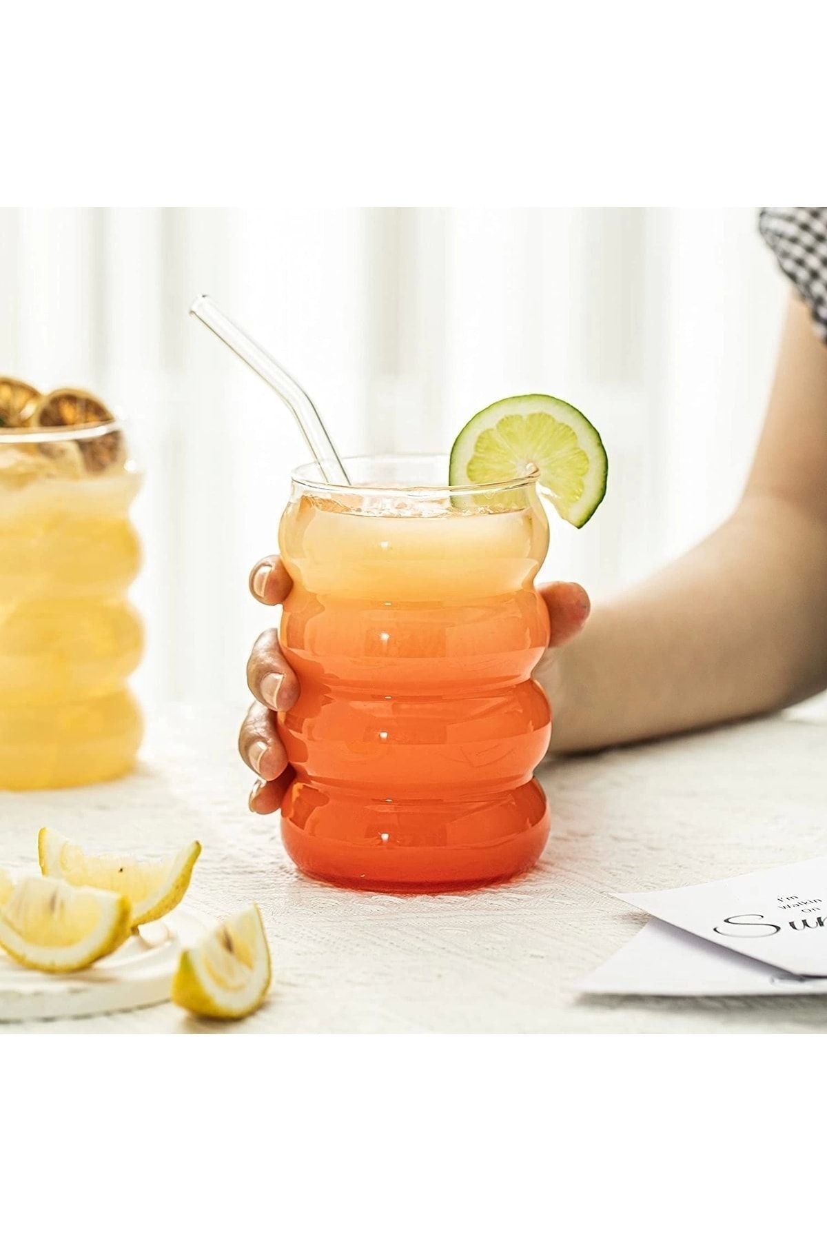 Yenigeldi Ripple Boğumlu Bardak Isıya Dayanıklı Borosilikat Kahve Çay Bubble Tea Viski Bardağı