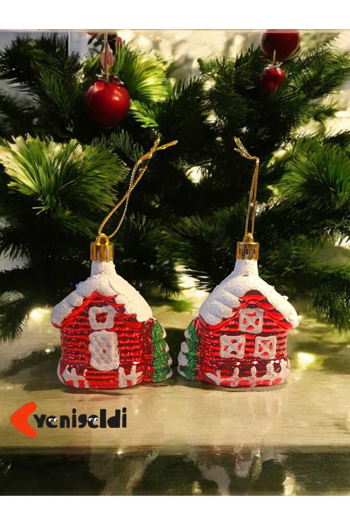 2 Adet 8.5 Cm Yılbaşı Dağ Evi Dilek Ev Çam Ağacı Süsü Parti Yılbaşı Süslemeleri T30-2