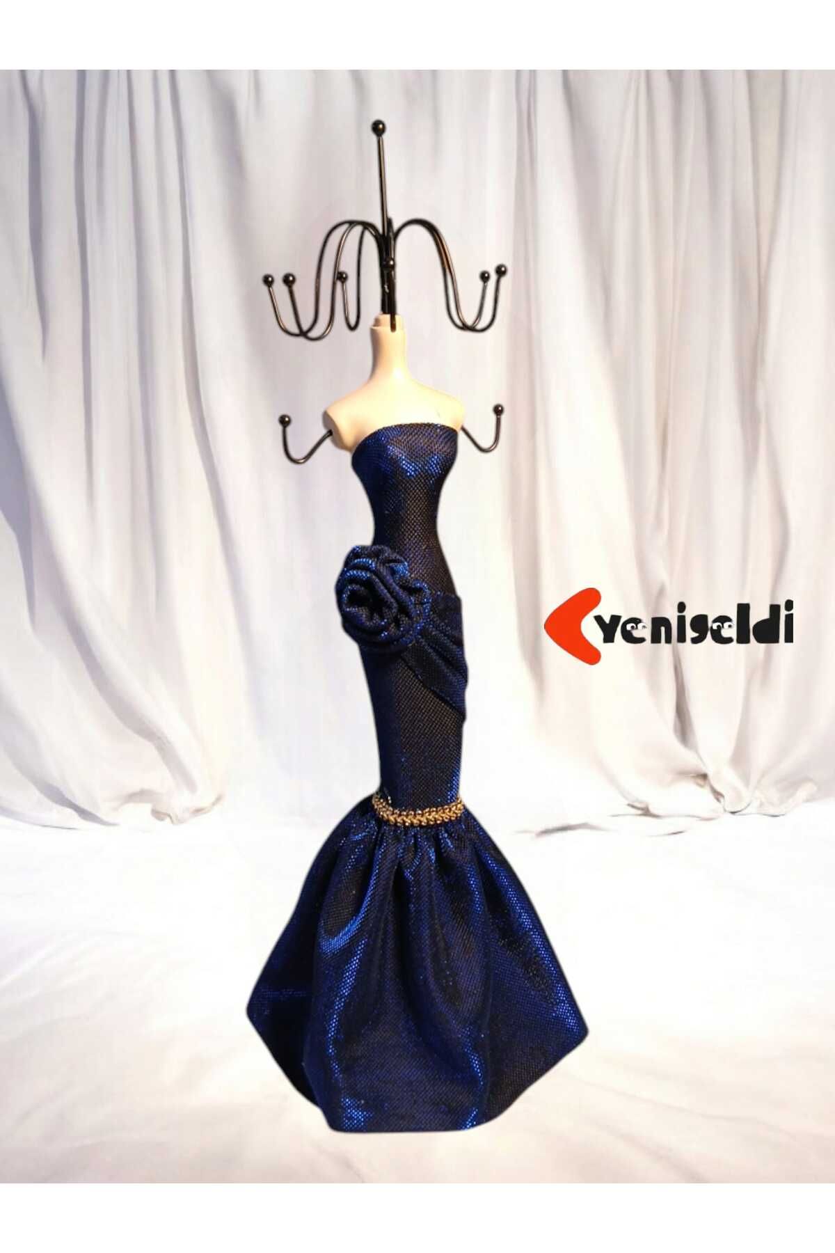Yenigeldi Mavi Renk (38 CM ) Moda Heykel Şeklinde Takı Standı, Takılık, Küpelik, Takı Dolabı Düzenleyici