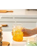 2 Adet Isıya Dayanıklı Cam Pipetli Ahşap Kapaklı Şeritli Boğumlu Bardak Kahve Meyve Suyu Bardağı