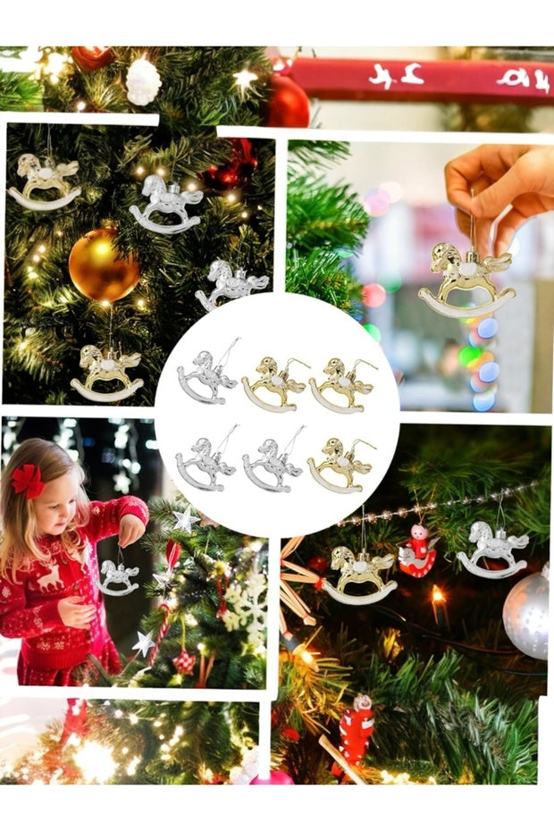 6 adet(4 altın 2 gümüş renk) At Yılbaşı Süsü Ağaç Süs Parti Noel Dekorasyon T228