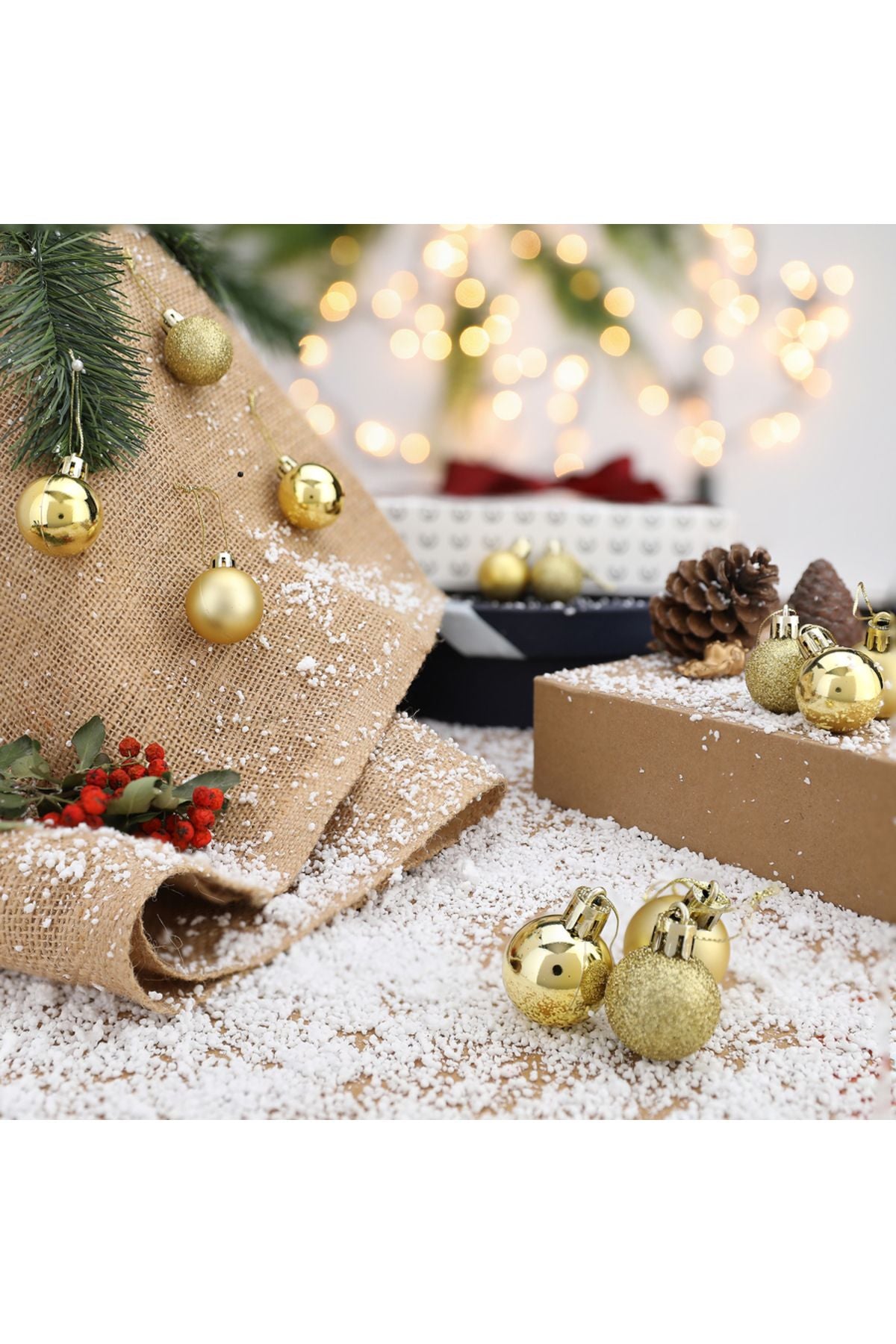 12'li Gold 3 Cm Yılbaşı Topu, Noel Topu, Çam Ağacı Topu, Süs Topu