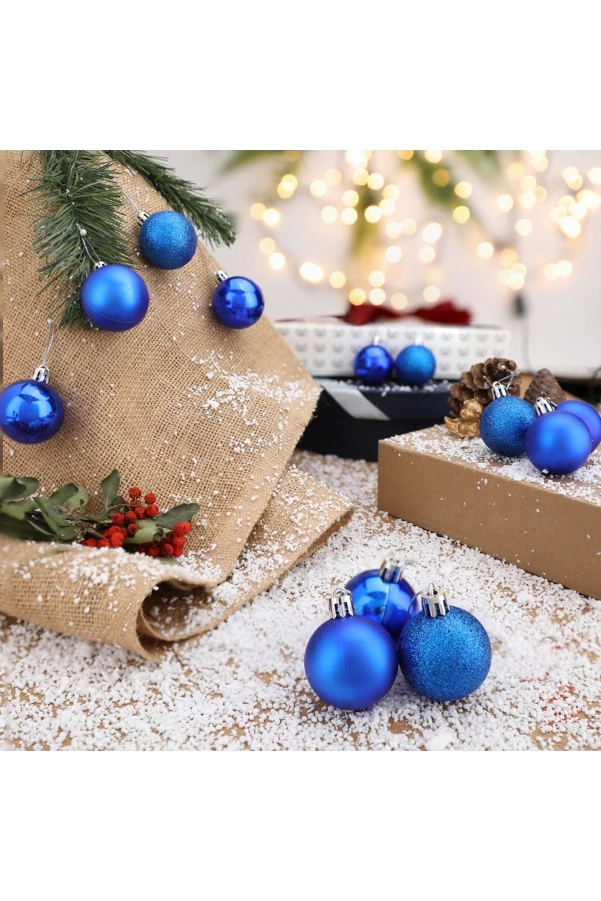 12'li Mavi 4 Cm Yılbaşı Topu, Noel Topu, Çam Ağacı Topu, Süs Topu