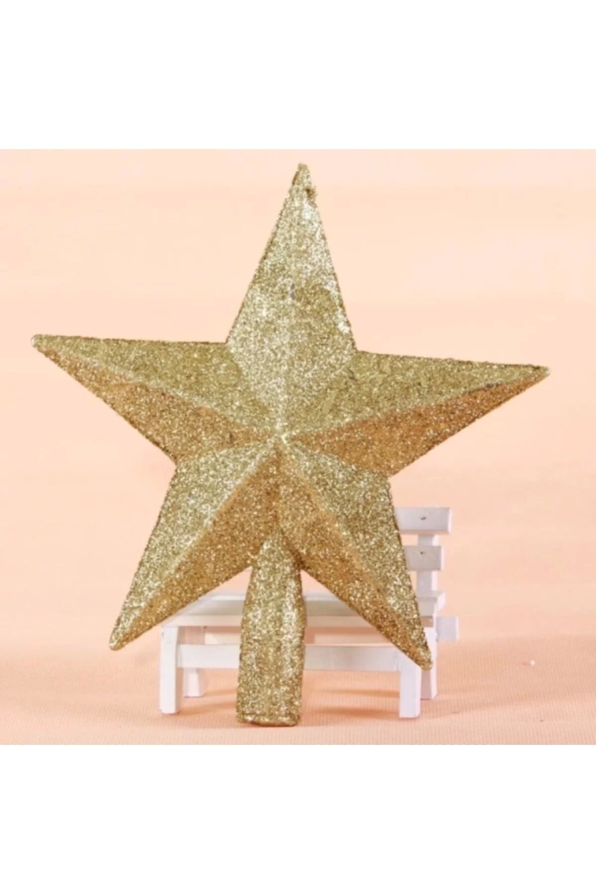 Yılbaşı Ağaç Yıldızı, 20 Cm Tepe Yıldızı, Çam Ağacı Süsü, Yıldız Süs Gold