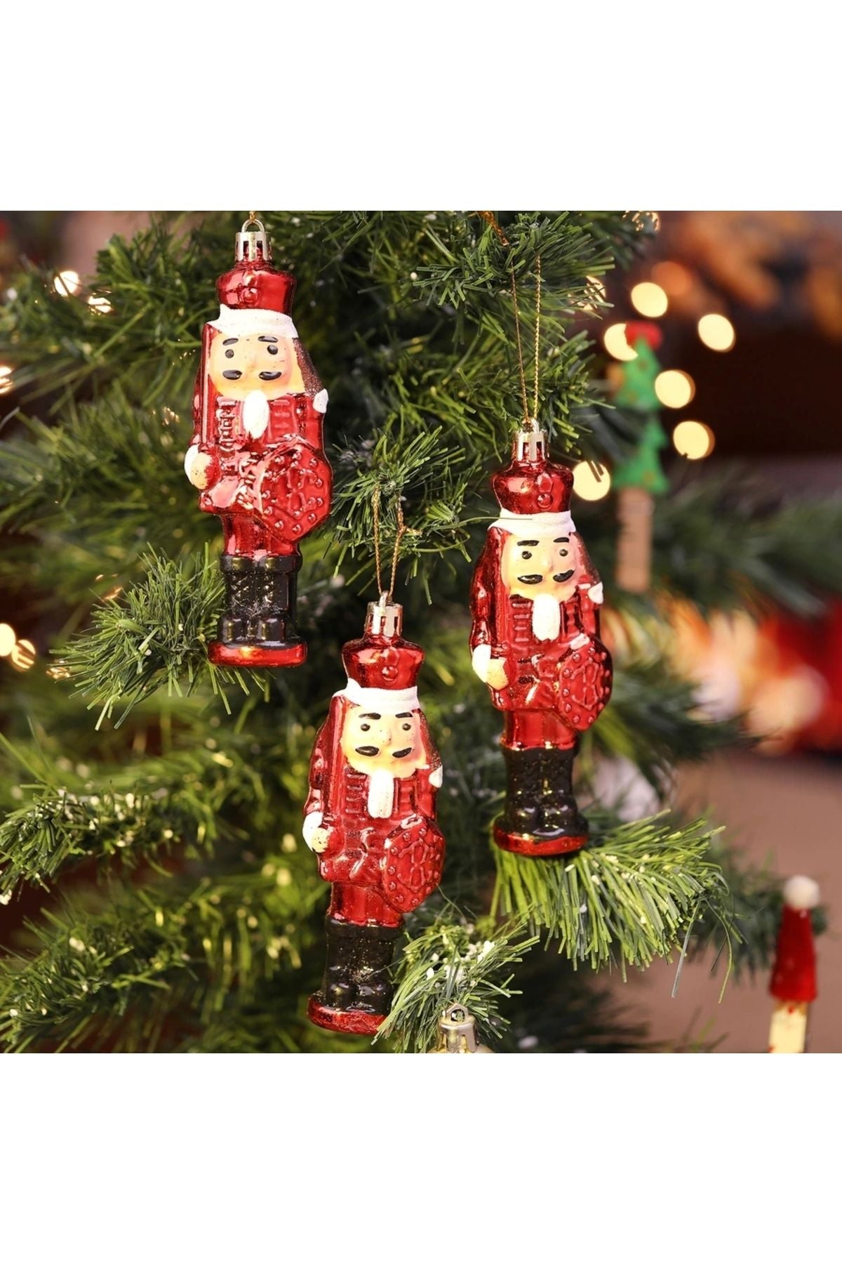 Yenigeldi 3 Adet Fındıkkıran Asker (7 CM) Nutcracker Çam Ağacı Süsü Yılbaşı Doğum Günü Parti Süslemeleri