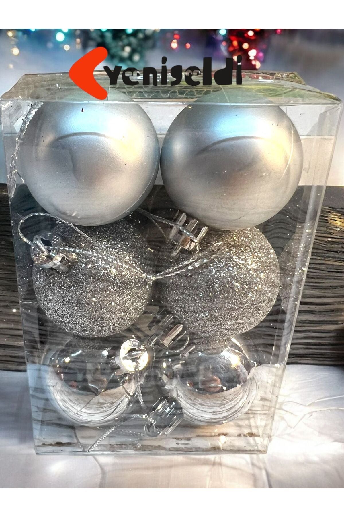 Yenigeldi 6 Adet Gümüş Renk 5 Cm Yılbaşı Topu , Noel Topu , Çam Ağacı Topu , Süs Topu T-48