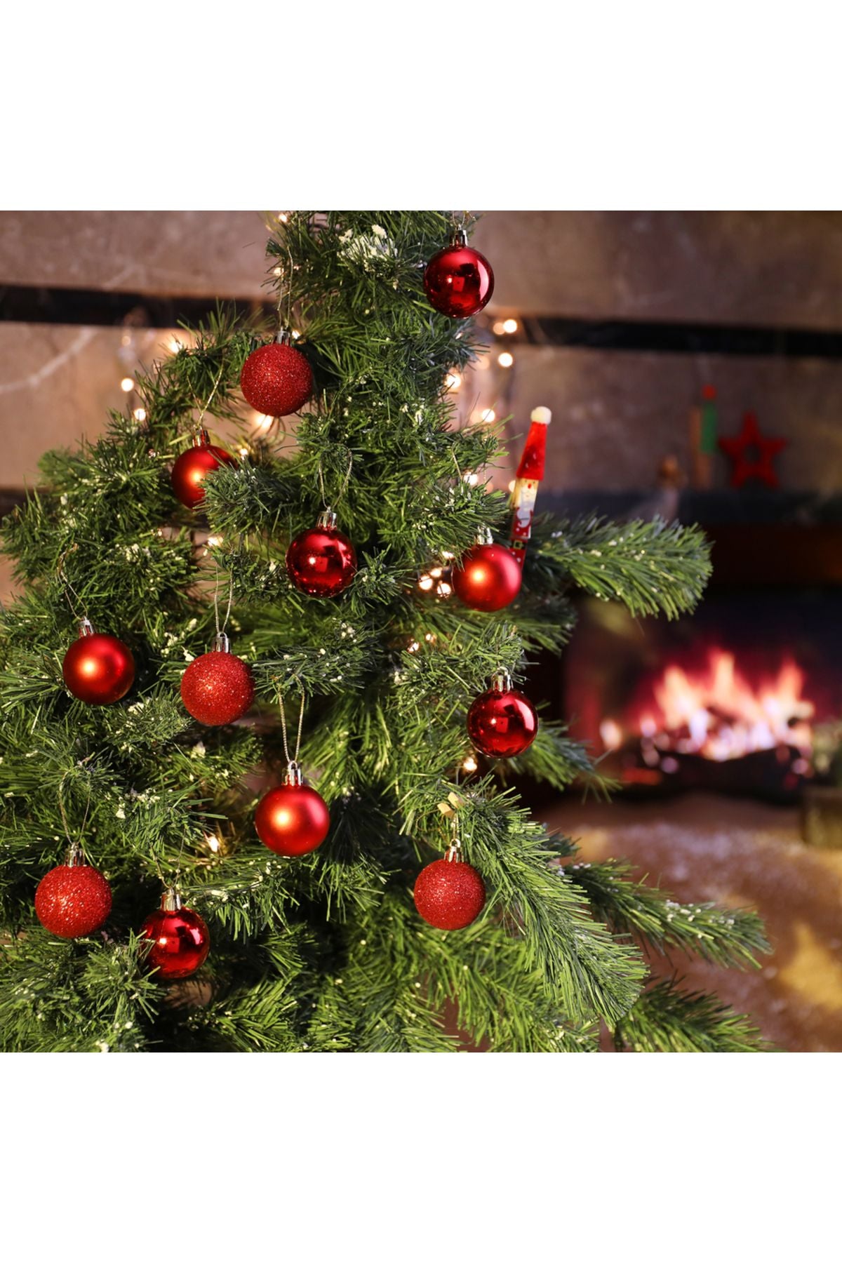 Yenigeldi 12'li Kırmızı 3,5 Cm Yılbaşı Topu, Noel Topu, Çam Ağacı Topu, Süs Topu