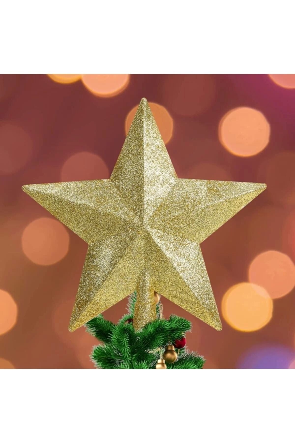 Yılbaşı Ağaç Yıldızı, 20 Cm Tepe Yıldızı, Çam Ağacı Süsü, Yıldız Süs Gold