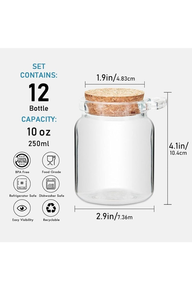 6 Adet 250 ml Mantar Kapaklı ve Kaşıklı Küçük Cam Saklama Kavanozları Y802