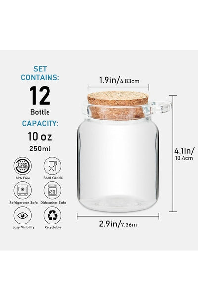 6 Adet 250 ml Mantar Kapaklı ve Kaşıklı Küçük Cam Saklama Kavanozları Y802